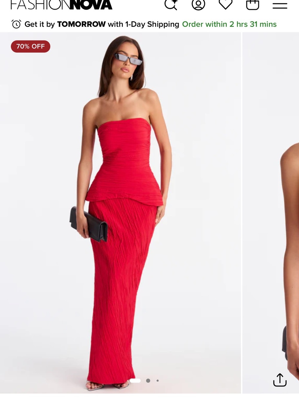 Strapless Pleated Red Gown